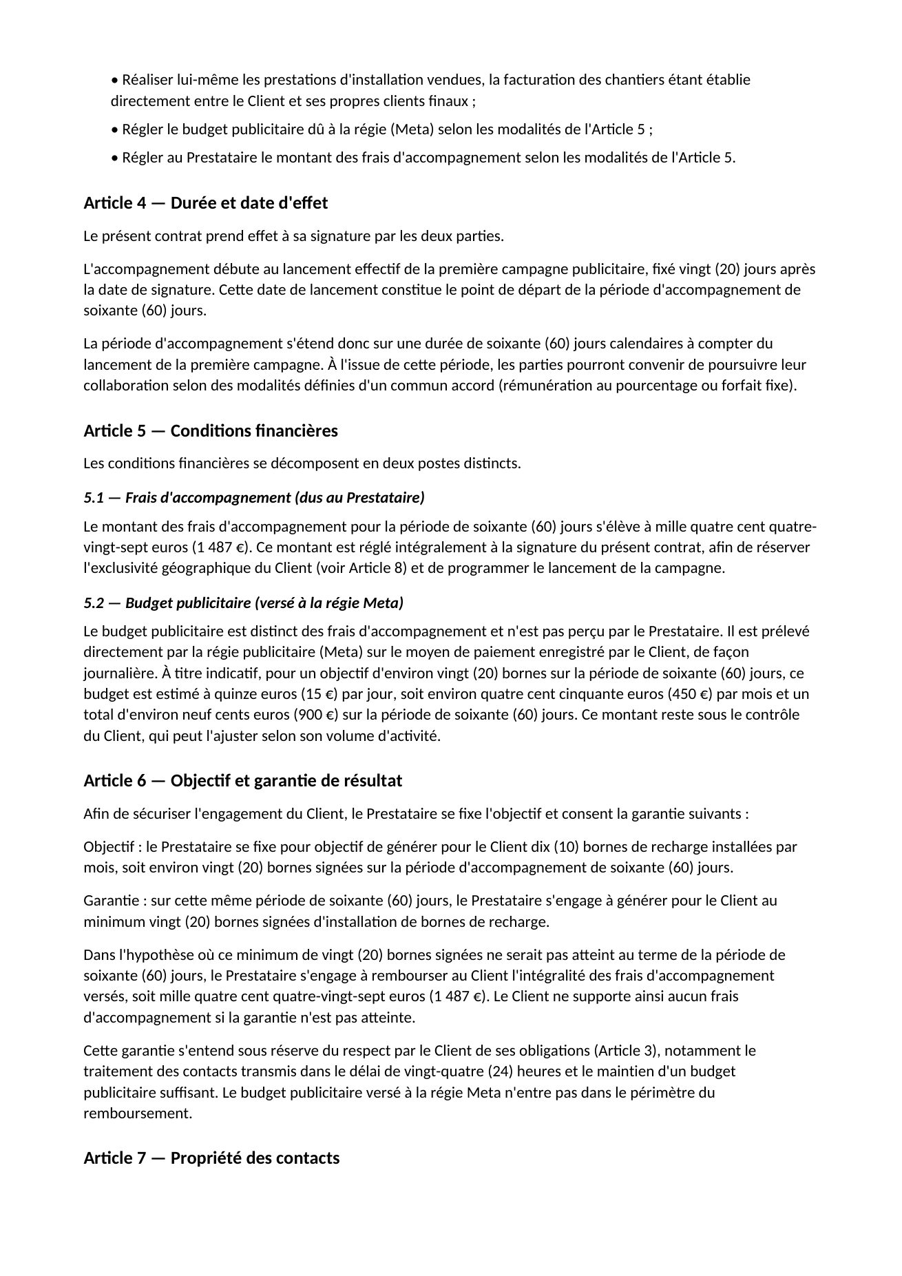 Contrat de prestation de services, page 2 sur 3